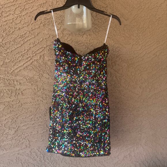 Lulus All that Dazzle Silver Multi Sequin Strapless Bodycon Mini Dress - Picture 7 of 10
